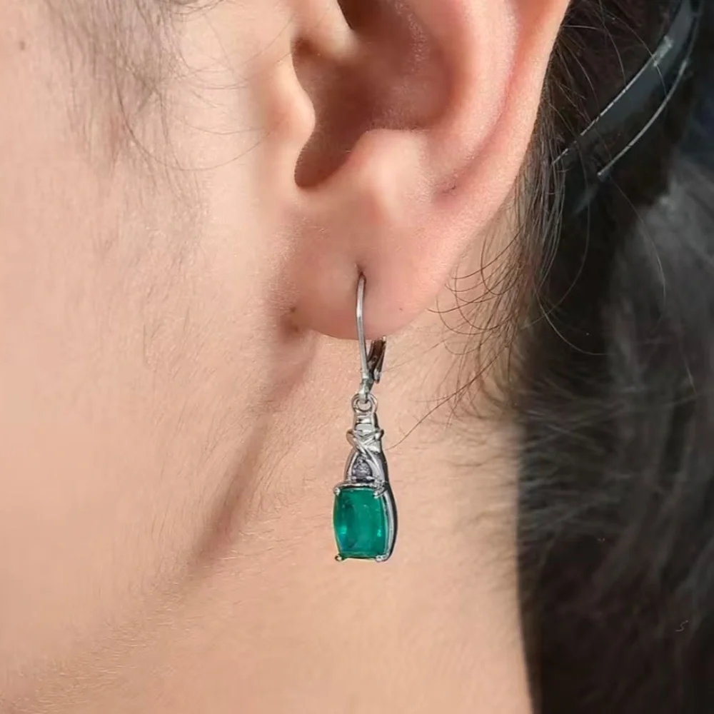 Emeraldine Quartz Simulated Tanzanite Color Diamond Lever Back Earrings